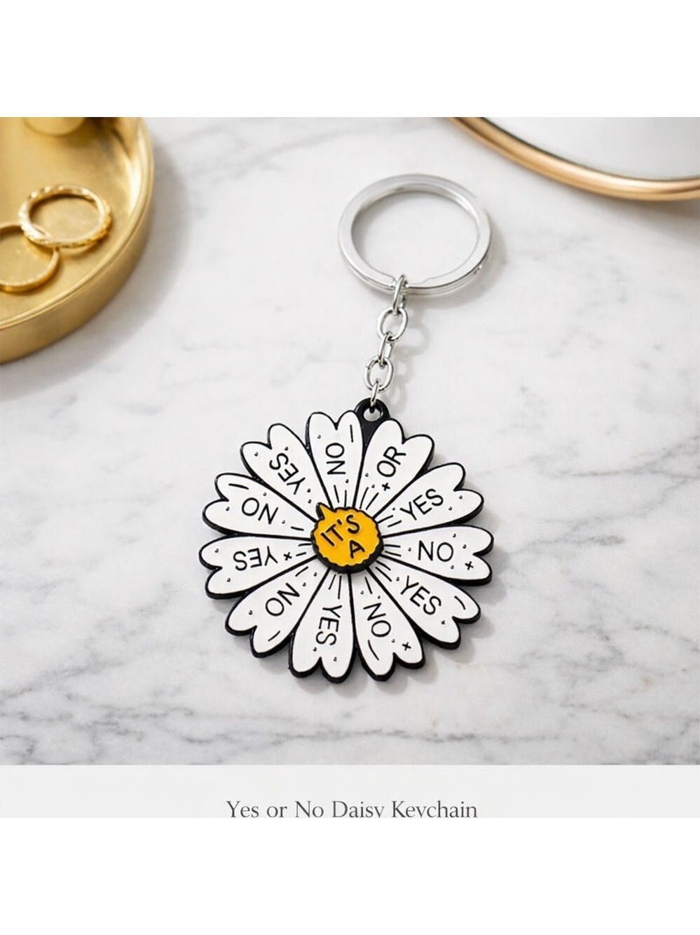 Yes or No Daisy Rotatable Decision Maker Keychain Charm NWT